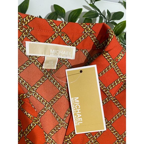 Michael Kors Womens Sleeveless Orange Top With Chain Print Size XS - Picture 8 of 15